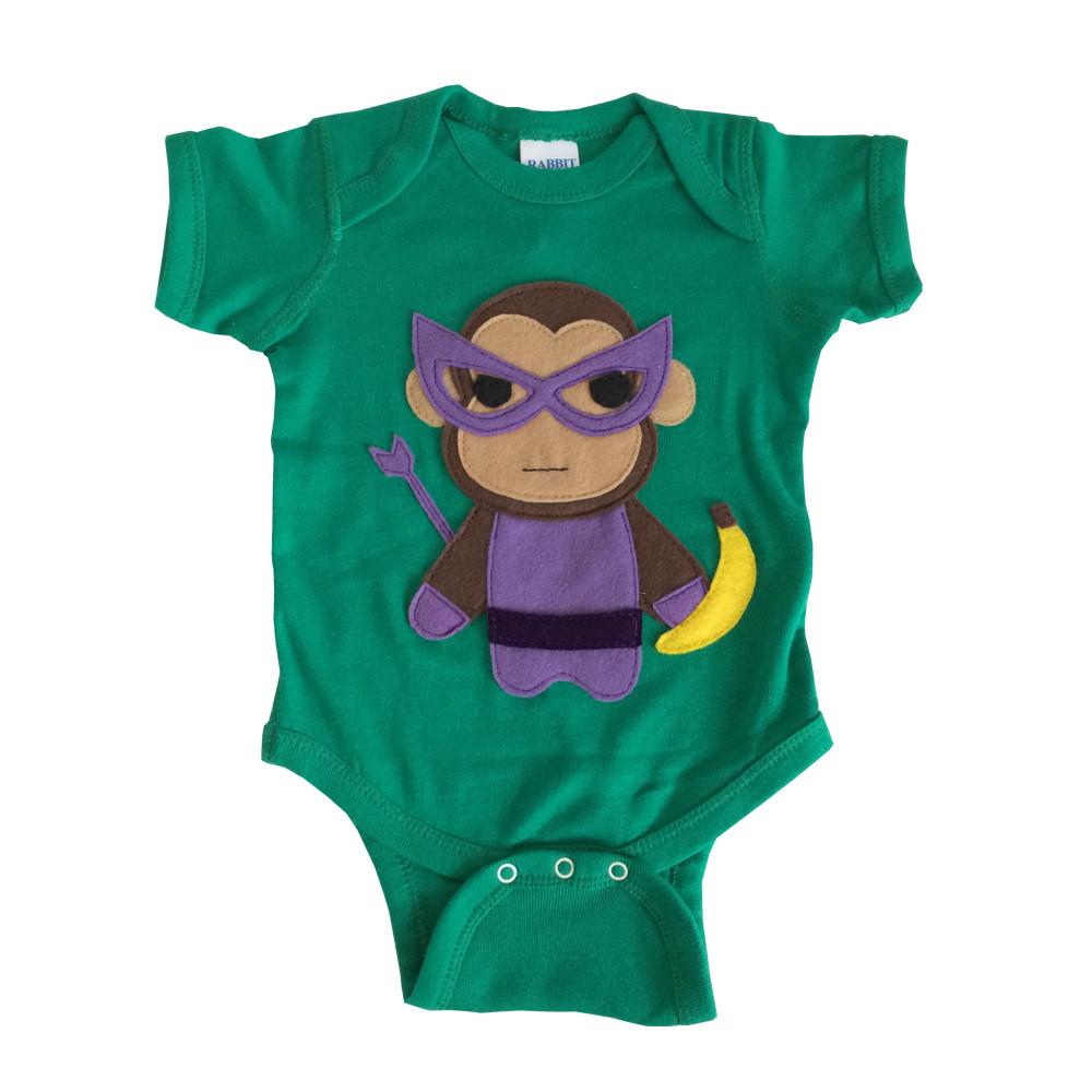 Super Hero Onesie -Team Super Animals - Monkey Banana Green Infant