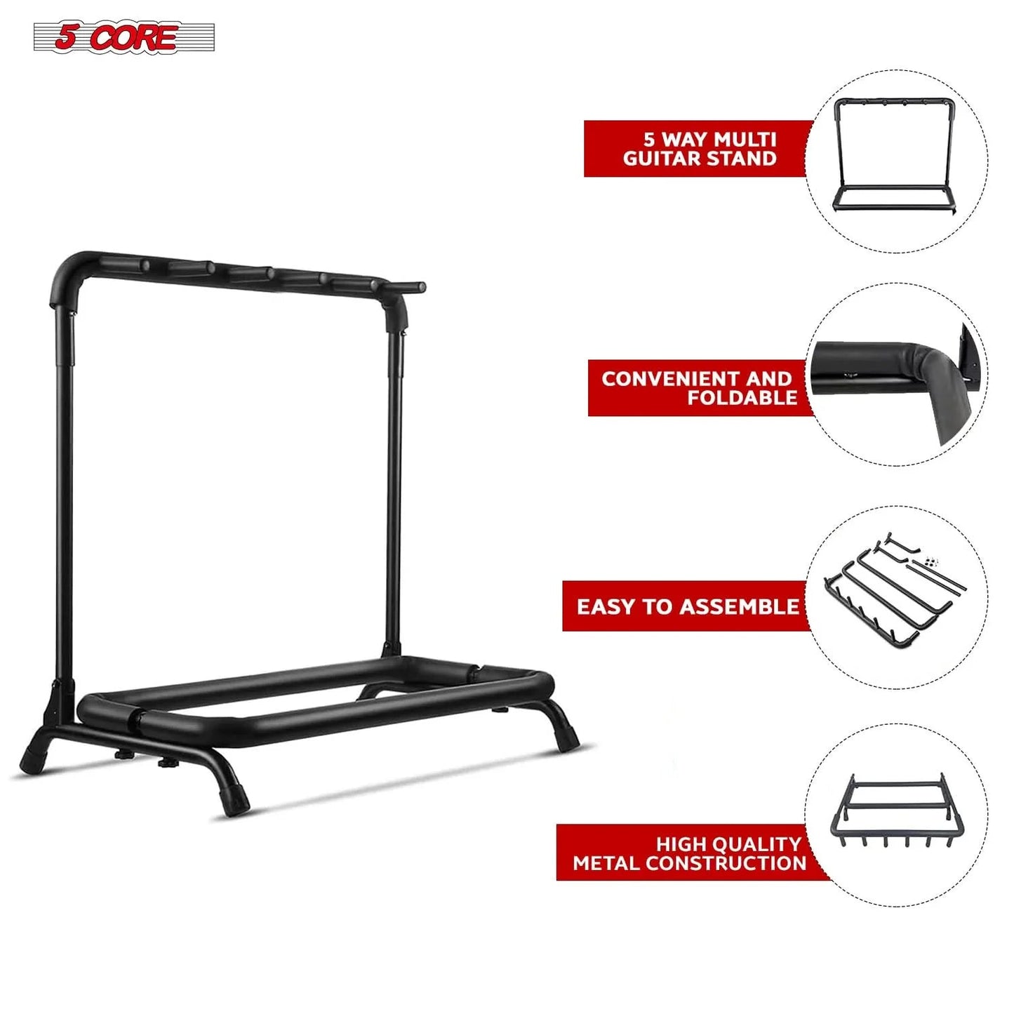 5Core Guitar Rack 5 Slot Multi Guitars Stands Floor Safe Storage for