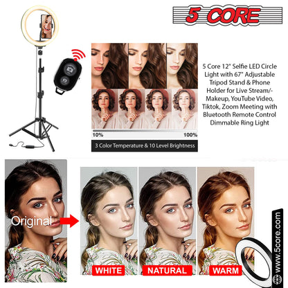 5 Core 12" Selfie LED Circle Light with 67" Adjustable Tripod Stand &