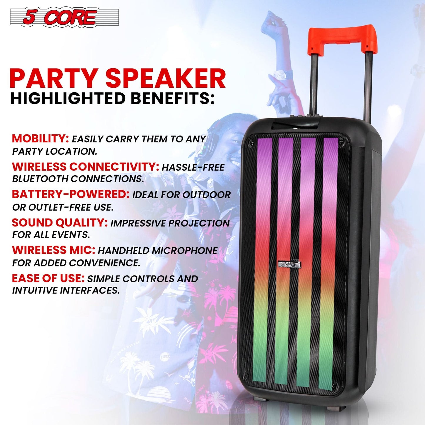 5Core Bluetooth Party Speaker 10 Inch PA RGB Partybox Karaoke Machine