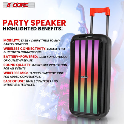 5Core Bluetooth Party Speaker 10 Inch PA RGB Partybox Karaoke Machine