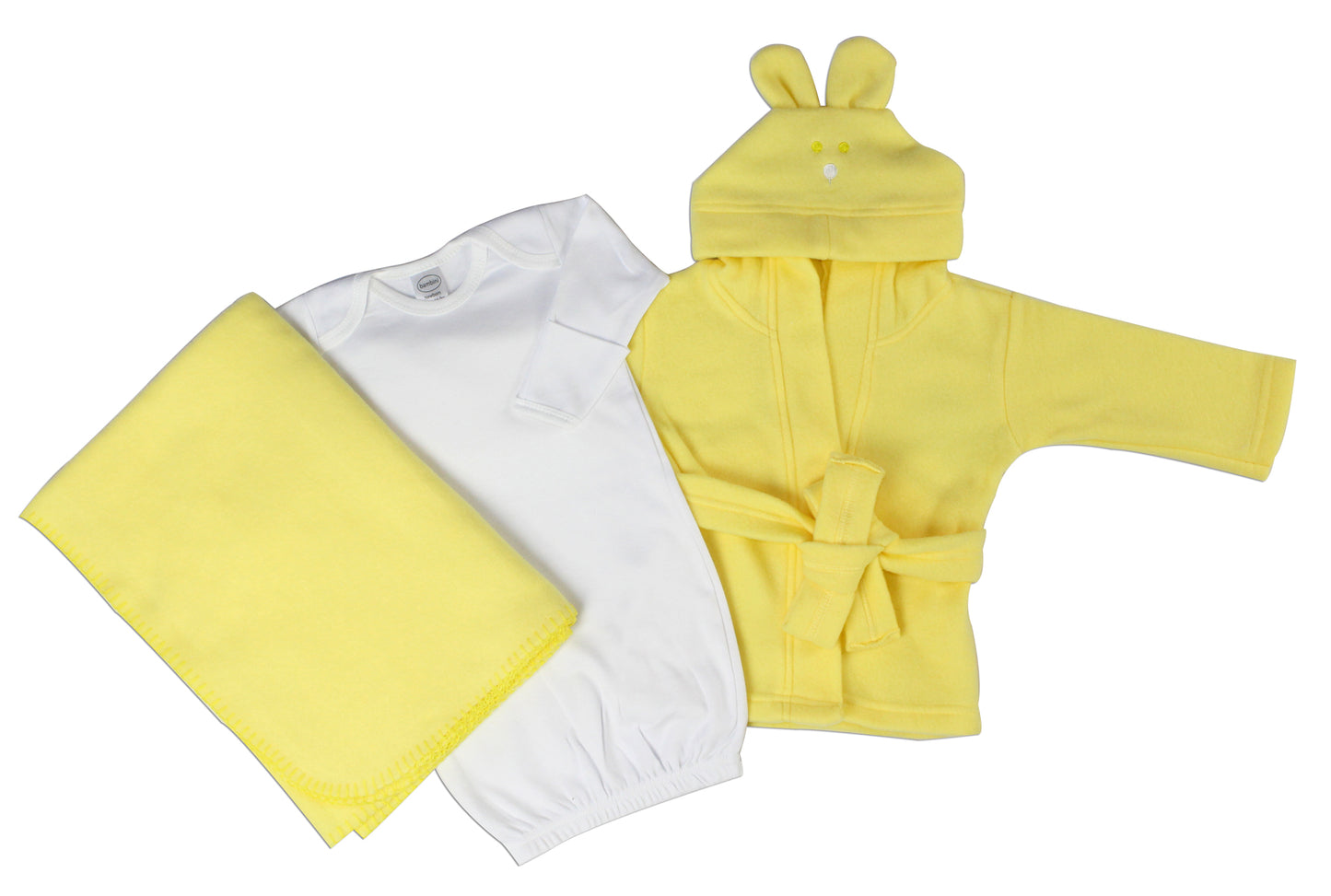 Bambini Neutral Newborn Baby 3 Pc Layette Set (Gown, Robe, Fleece
