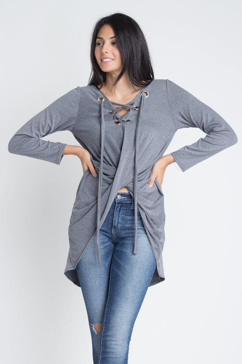 Women's Lace Up Wrap Long Sleeve Top