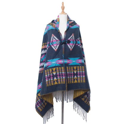 Hooded Open Stitch Loose Coat Big Hat Capes Women Winter Thick Outwear