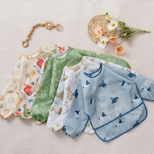 1 Pc Waterproof Baby Bibs Cute Infant Eating Child Drawing Long Sleeve