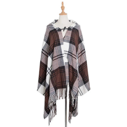 Hooded Open Stitch Loose Coat Big Hat Capes Women Winter Thick Outwear