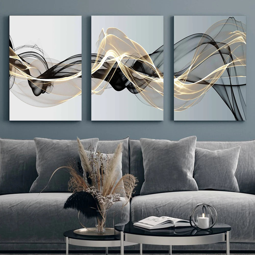 Modern Black Golden Lines Ribbon Poster Wall Art