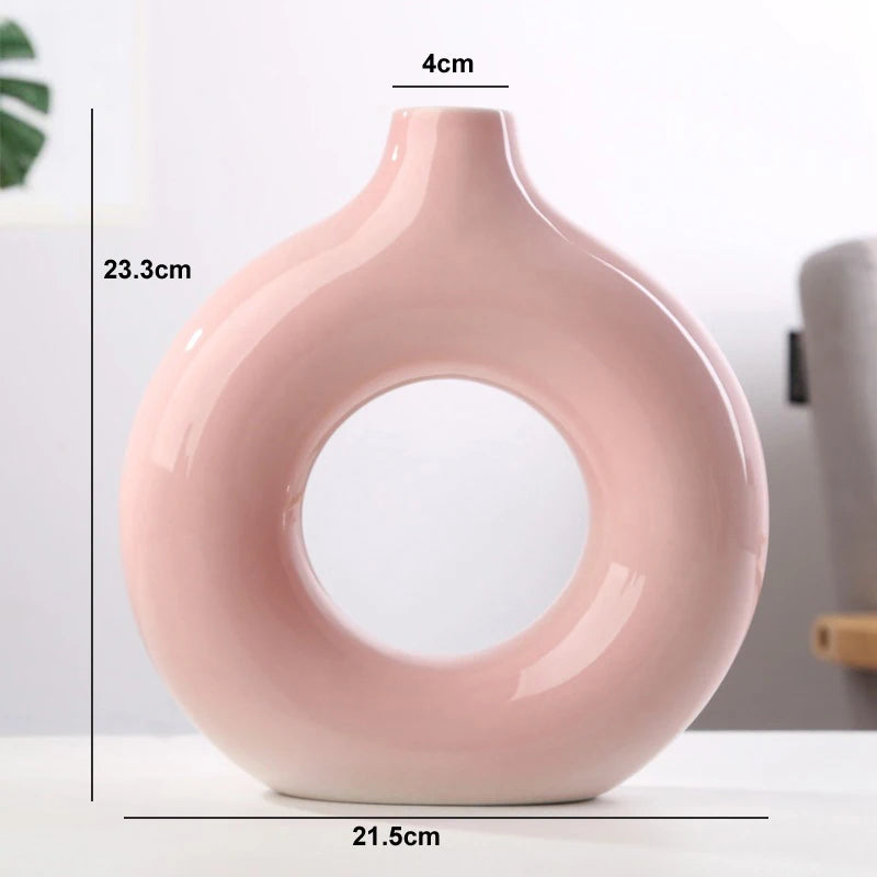 Nordic Vase Circular Hollow Ceramic Donuts Flower Pot