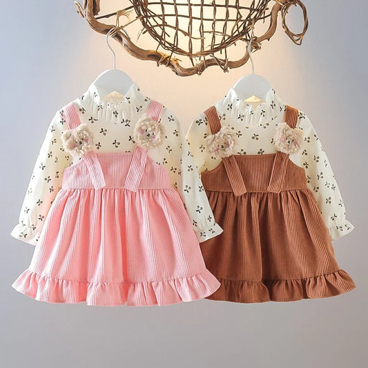 Kid Girl Floral Lovely Bear Strap Style Dress