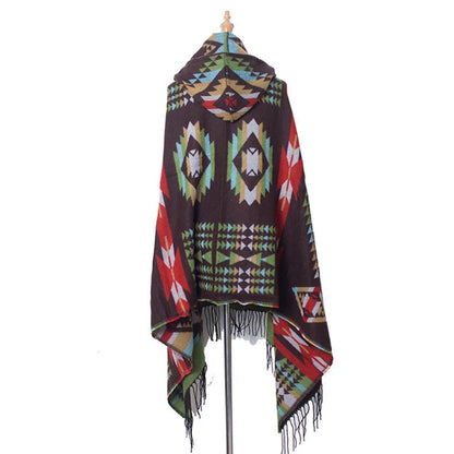 Hooded Open Stitch Loose Coat Big Hat Capes Women Winter Thick Outwear