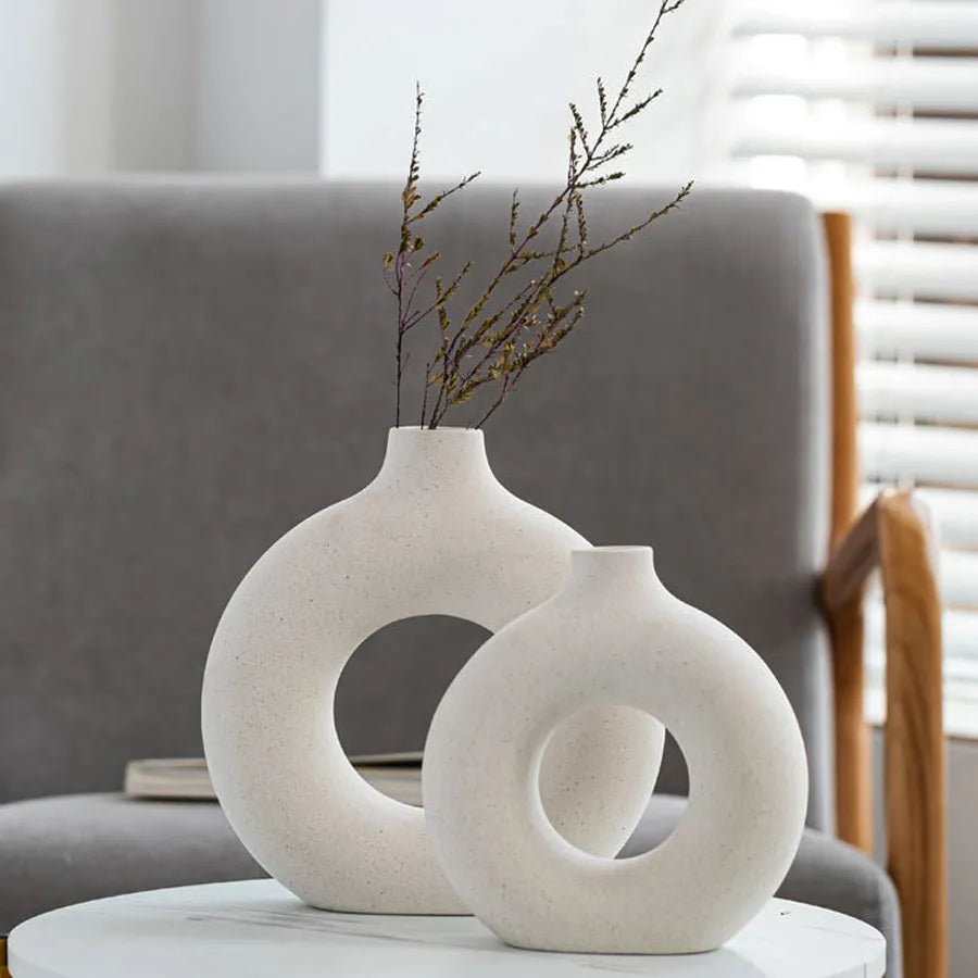 Nordic Vase Circular Hollow Ceramic Donuts Flower Pot