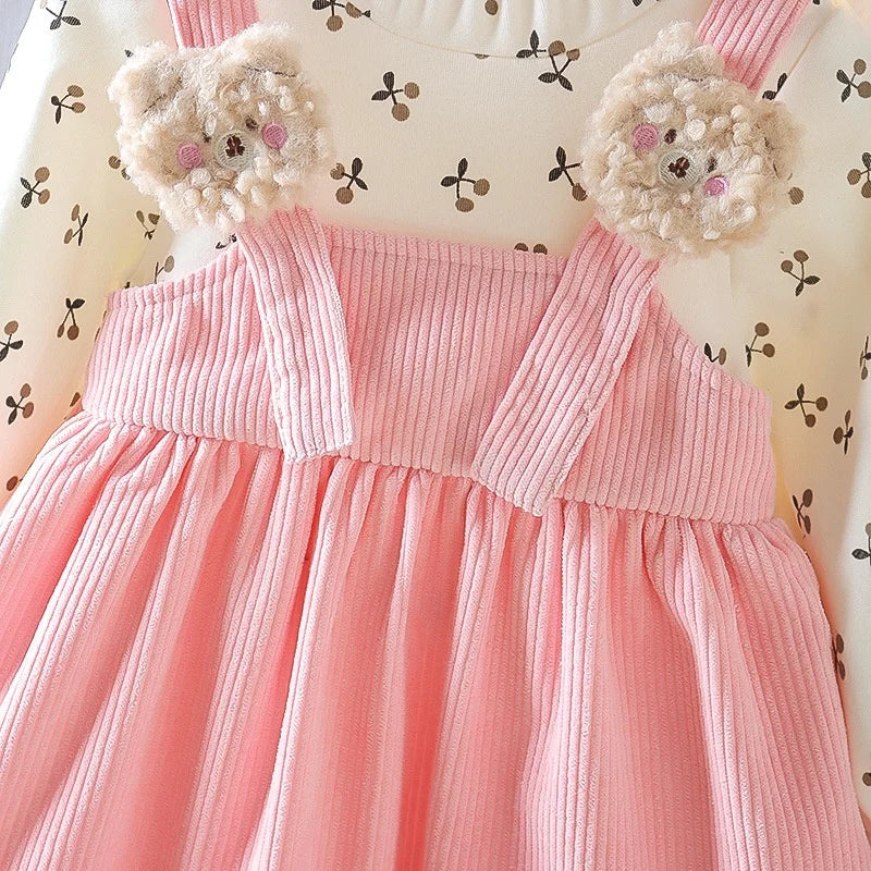 Kid Girl Floral Lovely Bear Strap Style Dress