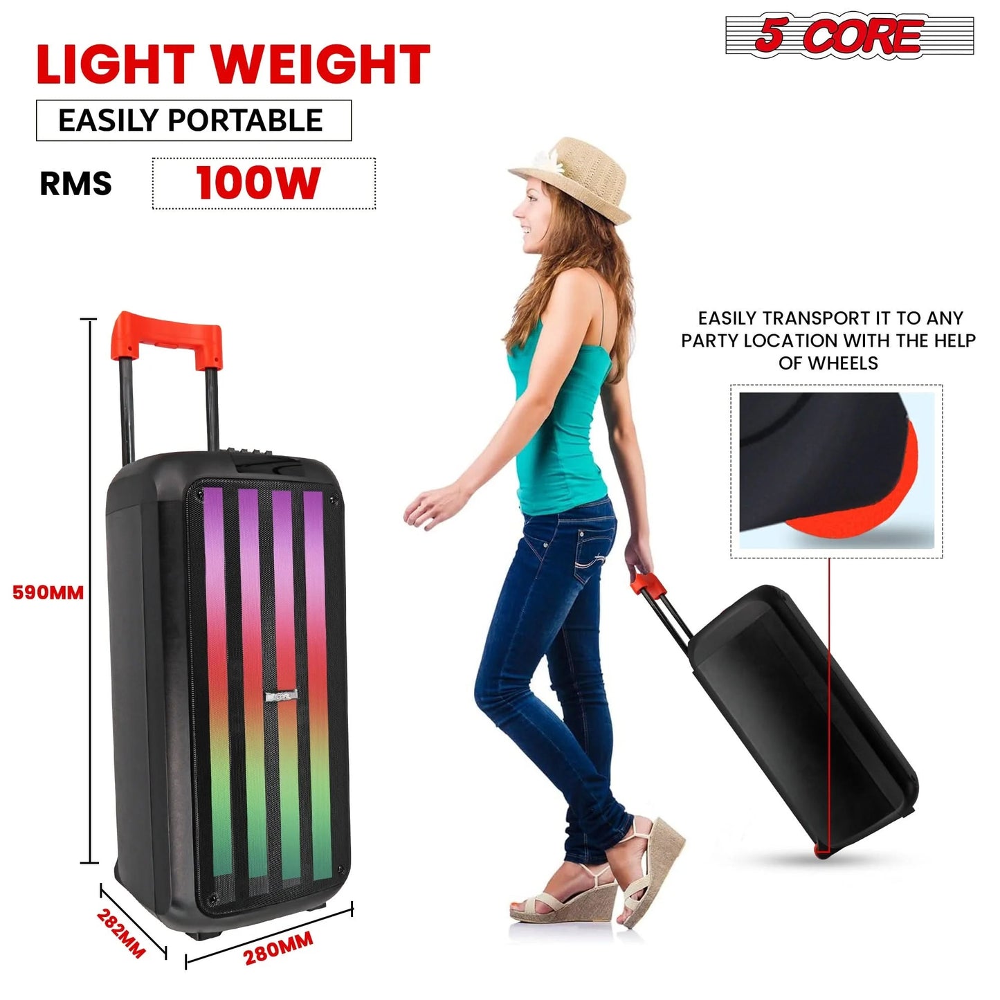 5Core Bluetooth Party Speaker 10 Inch PA RGB Partybox Karaoke Machine