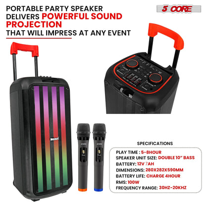 5Core Bluetooth Party Speaker 10 Inch PA RGB Partybox Karaoke Machine